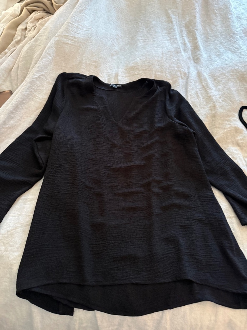 Franne Golde Black Textured V-Neck Tunic Top Size Large Made in Canada